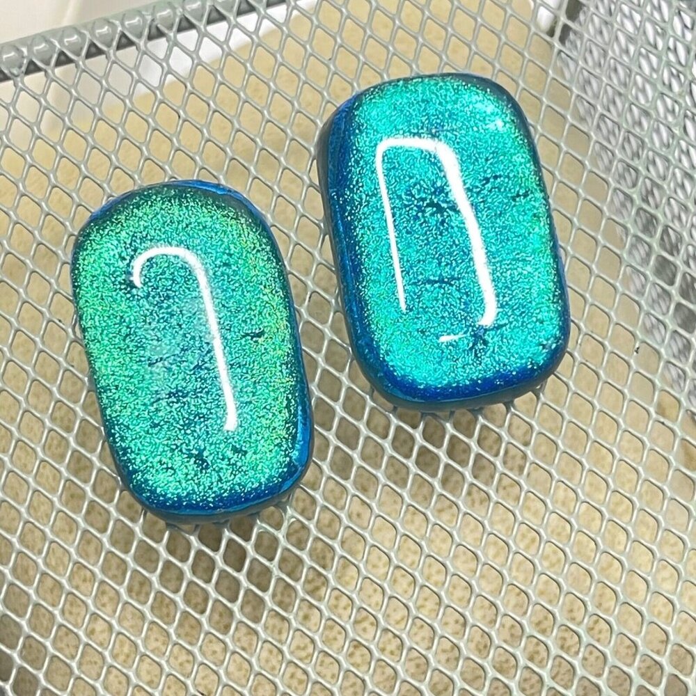 Dichroic Earrings Large Art Blue Green
